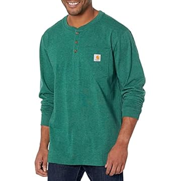 Carhartt Camiseta masculina Henley de manga comprida K128, North Woods Heather, 4G