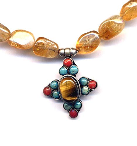 Coral Turquoise Mandala Necklace 