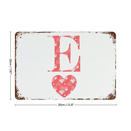Plaque en métal lettre E cœur : Idée cadeau Saint-Valentin style rétro - 3