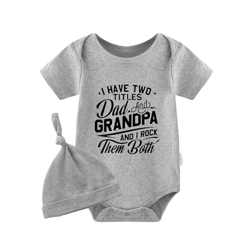 Image of YSCULBUTOL Baby Twins Bodysuit Dad Grandpa Them Both Newborn Baby Outfits Unisex Toddler Romper Cute Clothes With Hat(Grey 3m)