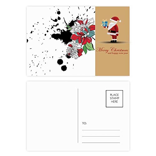 Cartes postales aquarelle Père Noël et pivoine pour vos voeux de fin d'année lot de 20 pièces