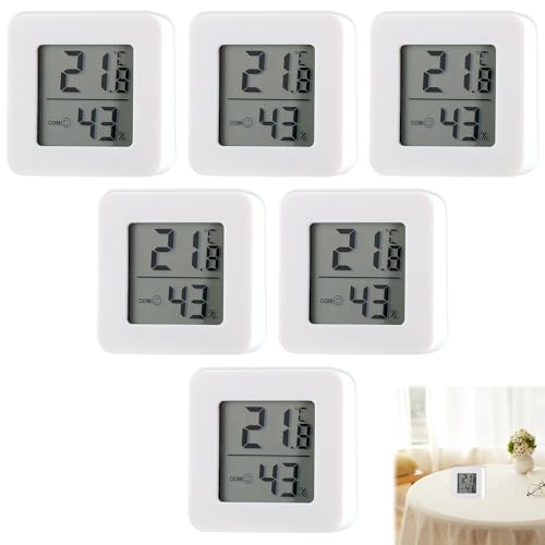 Lote de 6 termómetro interior digital con higrómetro digital, mini medidor de temperatura y humedad para casa, LCD grande, indicador de confort, termómetro digital casa preciso para oficina y hogar