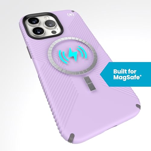Image of Speck iPhone 15 Pro Max Case - Built for MagSafe, Drop Protection Grip - Scratch Resistant, Soft Touch, 6.7 Inch Phone Case - Presidio2 Grip Spring Purple /Cloudy Grey /White