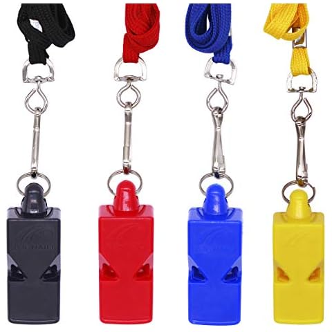 WEONE 4 Pack Whistles with Lanyard,Loud Referee Whistle with Tooth Protection for Sports,Party,Dog Trainning,Survival(Red,Black,Yellow,Blue) (Red,Black,Yellow,Blue) Cover