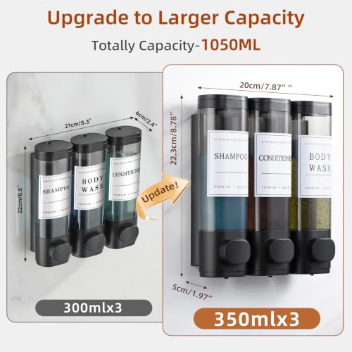 Shampoo and Conditioner Dispenser,Shower Soap Dispenser 3 Chamber No Drill Wall-Mounted Shampoo Dispenser for Shower Wall Mounted Shower Dispenser for Bathroom Hotel Large Capacity,Black - Image 2
