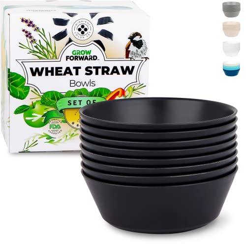 Grow Forward Premium Wheat Straw Bowls - 28 Oz Unbreakable Cereal Bowls Set Of 8 - Lightweight Microwave Safe Bowls For Kitchen - Reusable Alternative To Plastic Bowls For Camping, Rv - Midnight #TOP9