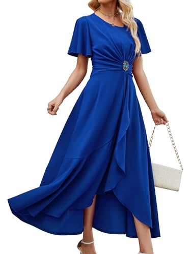 Image of QMZ Wedding Guest Dresses for Women V Neck Cocktail Dress Ruffle Sleeve A Line Evening Party Formal Dresses for Women