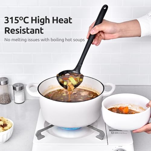34 cm Silicone Soup Ladle: U-Taste 315℃ Heat Resistant Non-Stick Seamless Rubber Large Kitchen Deep Serving Spoon with Non-Slip Solid Long Handle for Cooking Sauce, Stews, Gravies, Chili (Black) - Image 4