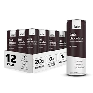 Slate Milk – High Protein Milk Shake – Dark Chocolate – Lactose Free, 20g Protein, 1g Sugar, 100 Calories, 1g Net Carbs, No Added Sugar – Natural, Breakfast Boost, Post Workout – 11 fl oz, 12 Cans
