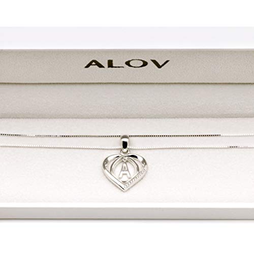 ALOV Jewelry Sterling Silver Initial Letter Alphabet Love Heart Cubic Zirconia Pendant Necklace3