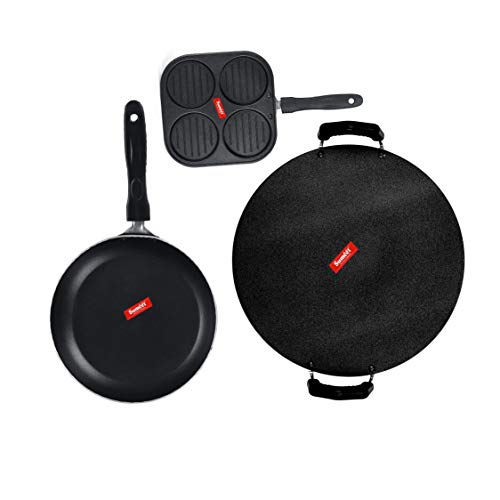 Image of Sumeet NonStick Grizaj Cookware Set (Tawa-30.5cm Dia + Mini Multi Snack Maker - 4 Cavity -19.5cm + Tapper pan - 0.6Ltr - 20Cm Dia)