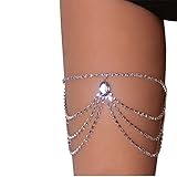 Rhinestone Thigh Chain Elastic Leg Chain Thigh Belt Crystal Multi-layer Leg Chain Bracelet Leg Jewelry for Women Nightclub (Silver 1)