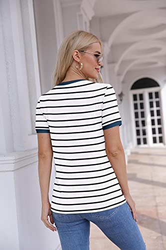 Womens T Shirt Short Sleeve Crew Neck Basic Color Block Tee Tops - Image 4