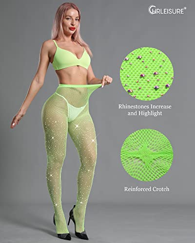 Image of CHRLEISURE Women's Sparkle Rhinestone Fishnets, Sexy Sparkly Glitter Party Concert Outfit Fishnet Stockings