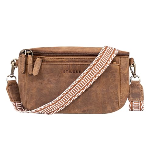 Bolso riñonera mujer cuero marrón cruzado pecho Iowa estilo boho