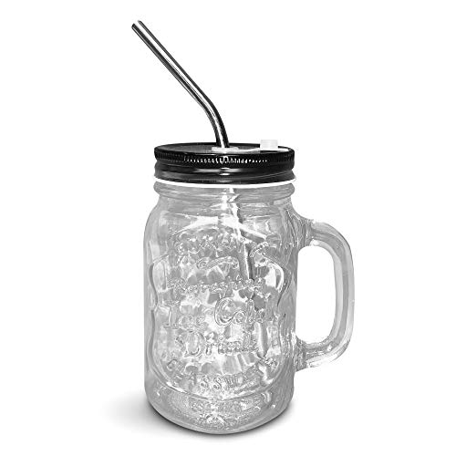 Home Suave Mason Jar Mugs With Handle, Regular Mouth, Colorful Lids With 2 Reusable Stainless Steel Straw, Set Of 2 (Black), Kitchen Glass 16 Oz Jars,Refreshing Ice Cold Drink & Dishwasher Safe #TOP1