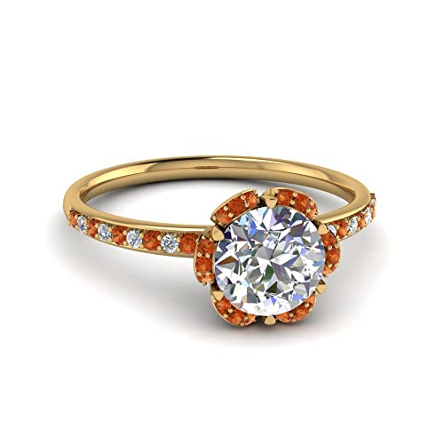 Image of 55Carat Choose Your Gemstone 6 Petal Ring Yellow Gold Plated Round Shape Halo Engagement Rings Well Shaped for Any Gift Giving Occassion Modern Style Enchating Women US Size 4 to 12
