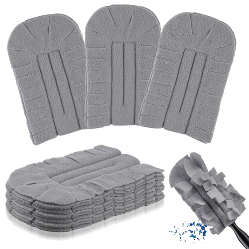 Image of Zubebe 6 Pcs Reusable Duster Refills Fleece,Grey | Soft Polyester Fiber Flat Duster Refill Multi Surface Washable Cleaning Pad Tools for Home, Blinds, Car, Pet, Furniture, Fans
