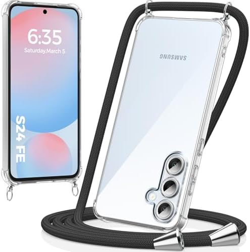 caslord Handyband kompatibel mit Samsung Galaxy S24 FE | Transparent Hülle mit Handykordel | Handyhülle für zum Umhängen | für Sport Reisen Partys Einkäufe Babypflege | Schwarz