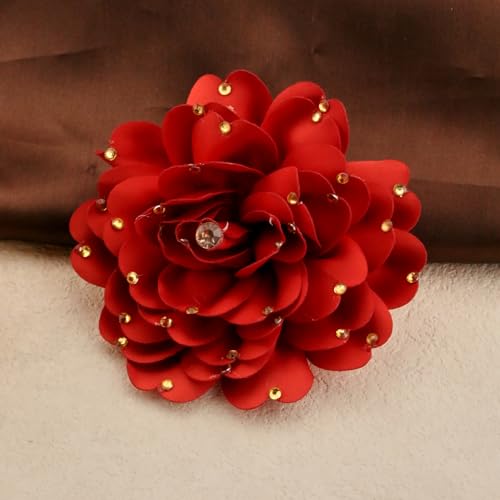 Image of Elegant Large Rose Flower Brooches Lapel Pins Handmade Dainty Satin Fabric Pearl Brooches Big Camellia Flower Brooch Pin for Women Wedding Part Dance Dress Suit Clothes Accessories Prom Jewelry