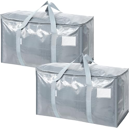 Image of TICONN 2 Pack Extra Large Moving Bags Heavy Duty with Zippers & Carrying Handles, Durable Storage Bags Moving Boxes for Closet Organizers and Storage (2 Pack, Light Grey)