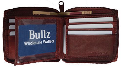Genuine Cowhide Leather Wallets For Mens Zipper Zip-Around Bifold ZW51012