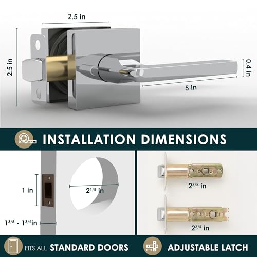Image of Mega Handles Prime Privacy Door Handle - 2 Pack Reversible Chrome Door Handles, Heavy Duty Bed & Bath Door Handles with Privacy Door Lock, Fits All Standard Doors - Polished Chrome