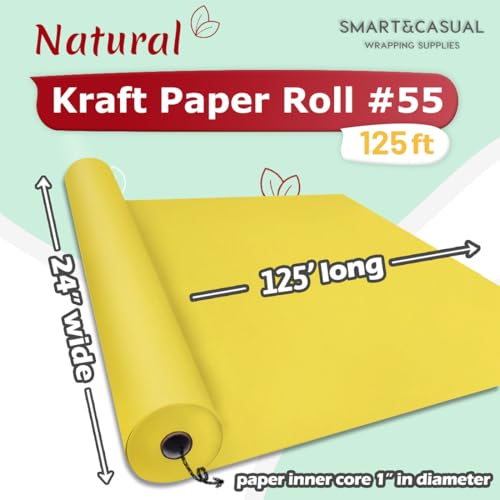 Image of SMART&CASUAL 24 inch x 1,500 inch (125') Lemon Yellow Kraft Craft Paper Roll for Gift Wrapping Bulletin Board Bouquet Flower Art Packing Parcel Table Covering 80GSM 55LB (Lemon Yellow, 24 inch x 125')