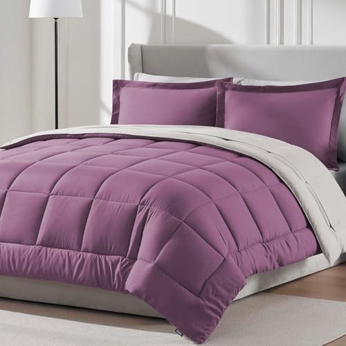 Image of FURBO Microfiber Reversible Comforter Set | Soft 200 GSM Lightweight All Season Quilt Blanket for Double Bed | Plum & Vanilla (Without Pillow Covers)