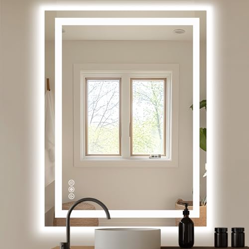 Image of NEWBULIG 36X48 Inch LED Bathroom Wall Mirror with Lights, Light up Vanity Bathroom Mirror for Over Sink, Anti-Fog and Dimmable, Front Light and Backlit, Memory Function, Shatter-Proof, White