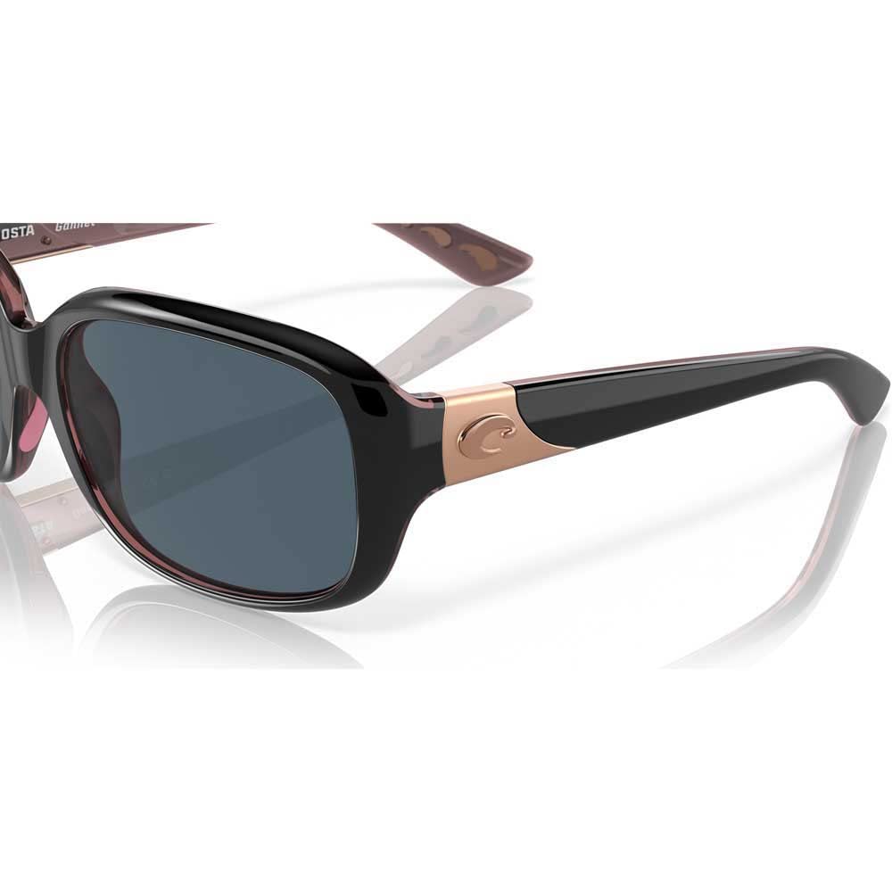 Costa Del Mar Womens Gannet Rectangular Sunglasses: Shiny Black Hibiscus/Grey Polarized 580p 58 Millimeters