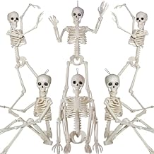 6PCS Halloween Skeleton Decorations Indoor Outdoor - 16" Full Skull Body with Movable Joint Skeleton for Halloween Indoor Outdoor Party Decor Spooky Scary Yard Lawn Garden Patio Haunted House