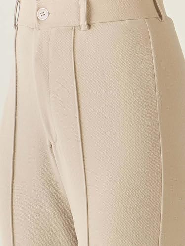 Image of KOTTY Womens Solid Polyester Blend Best Beige Straight fit Trousers (Beige,26)
