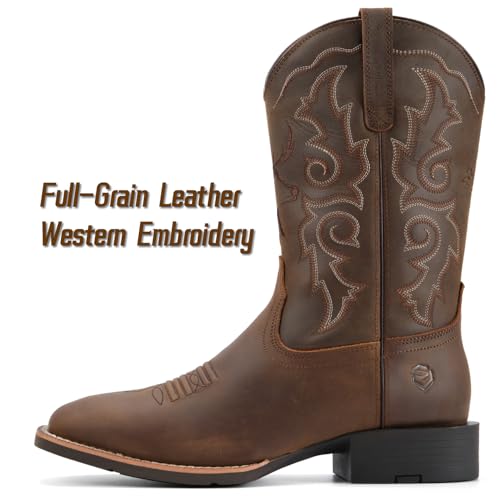 Image of SUREWAY Cowboy Boots For Men - Mens Square Toe Western Boot,Oil /Slip Resistant,Durable Fashionable Classic Pull on 10 Inch Boots Mid Calf Wellington Boots