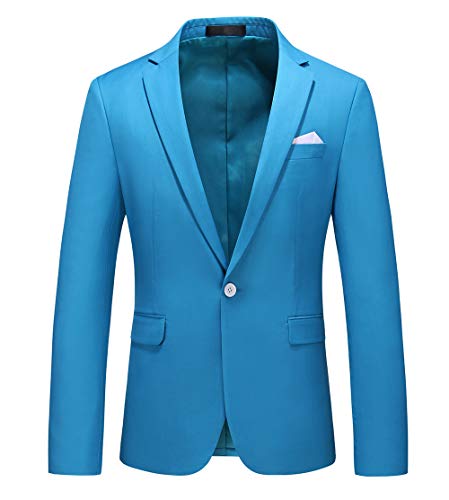 UNINUKOO Mens Suit Jacket Slim Fit Sport Coat 1 Button Notched Lapel Casual Fashion Dress Blazer for Men US Size 40 Lake Blue