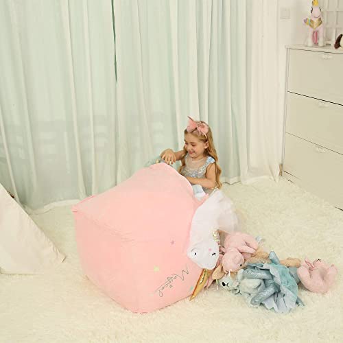 Anzitinlan Pink Unicorn Bean Bag Chair For Girls Room Decorations, Toy Storage Beanbag Chairs, Velvet Fabric Super Soft, Extra Large Size Cover Only #TOP2