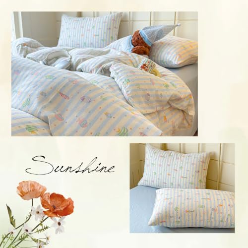 Image of VM VOUGEMARKET Kids Fish Duvet Cover Set Twin,Blue Striped