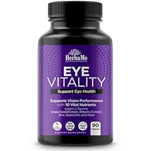 HerbaMe Eye Vitamins Supplement with Lutein, Bilberry, Beta Carotene, L-Taurine, Zinc and Quercetin, 90 Capsules…