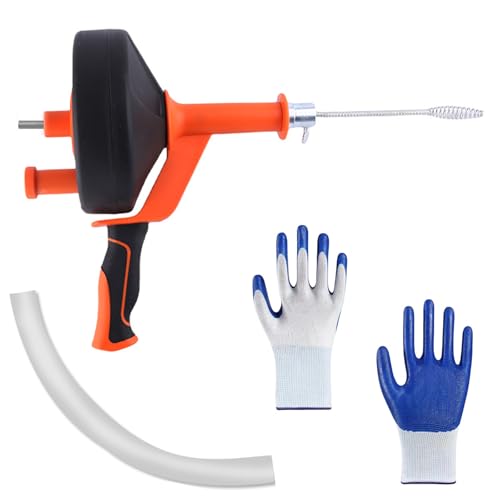 Pipe Cleaning Spiral 10 m, Drain Spiral with Drill Adapter and Gloves, Drain Cleaner Spiral Used for Pipe Blockages, Suitable for Toilet, Sewerage, Bathtub, Kitchen Sink, Sink