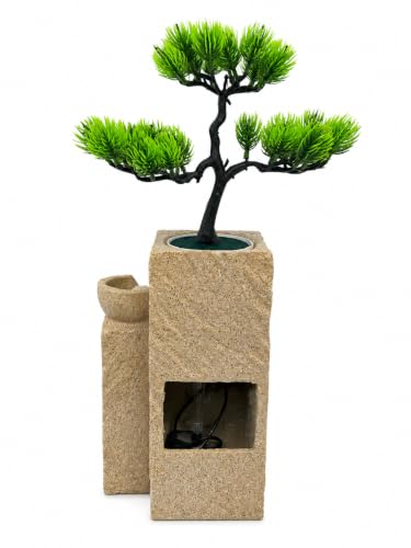 Image of eCraftIndia Buddha Bonsai Tabletop Water Fountain for Home Decor, Indoor Cascading Waterfall Fountain with Buddha Statue & Decorative Tree, Living Room, Bedroom, Office & Meditation Decor