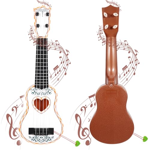 Raimy 17in Ukulele Guitar for Kids - 4 String Mini Learning Instruments Educational Musical Toy for Beginner Toddler Gifts for Age 3 4 5 6 7 8 9 Years Boys Girls Baby Children (White)