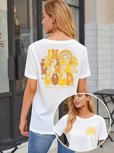 Childhood Cancer Awareness Shirt Women Pediatric Cancer Shirts in September We Wear Gold Tshirt Cancer Support Tee3