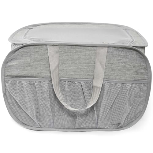 Collapsible Laundry Baskets, Tear Proof Pop Up Laundry Hamper with Lid, Dual Handles Durable Foldable Laundry Basket, Easy to Carry Laundry Hamper for Home, Laundry Room, Bedroom, Dorm, Travel Grey by BATTOO - Used condition - US$17.65