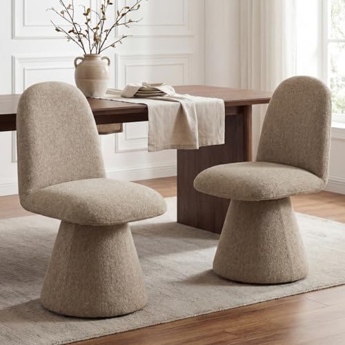 HNY Green Swivel Dining Chairs Set of 2, Mid Century Modern Chenille Upholstered Kitchen Chairs with High Back, Wood Frame, 360 Degree Rotating Swivel Accent Side Chairs for Dining Room, Liv