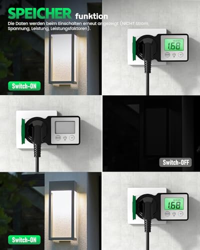 GreenSun Stromzähler für Steckdose Energiekostenmessgerät - Stromzähler Balkonkraftwerk Outdoor IP44 Stromkostenmessgerät Einspeisemessgerät mit Hintergrundbeleuchtung
