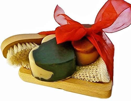 BOGUE Luxury Goat Milk Soap-Big Soap Hearts of Moisturizing N20 Palo Santo & N21 Activated Charcoal & Kaolin Clay with Sisal Cloth, Facial Scrubber