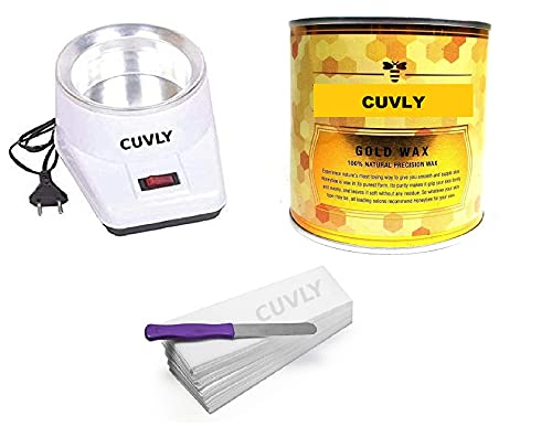 Image of Waxing Kit Wax Machine Wax Heater Machine, 600 gram Hot Wax Cream, 70 pieces Wax Strips and Knife, Hair removal Waxing Kit, Wax Kit for women and men, Wax Heater Combo (Gold Wax)