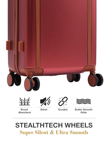 Image of FUR JADEN The Wayfarer 55cm Polycarbonate Travel Luggage Suitcase with 8 StealthTech Silent Shock Absorbing Wheels, TSA Lock & Aviation Grade Telescopic Trolley (Maroon, Cabin 20 inch)