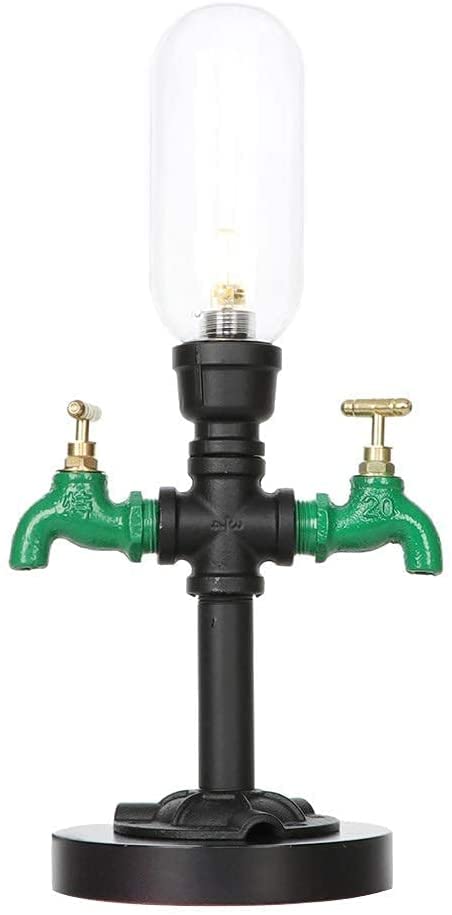 Lampe de table conduite d'eau LED luminaire industriel rétro à deux robinets verts décoratifs