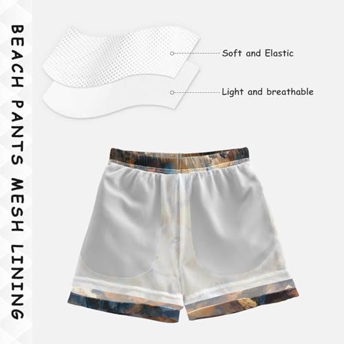 Boys Beach Board Shorts Lion Portrait Mountain Swim Trunk Teen Swimwear 8-16Y4